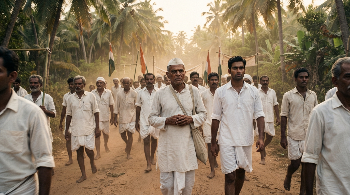 Historical demonstrators during the 1950s southern border agitation in Travancore for Tamil unification.