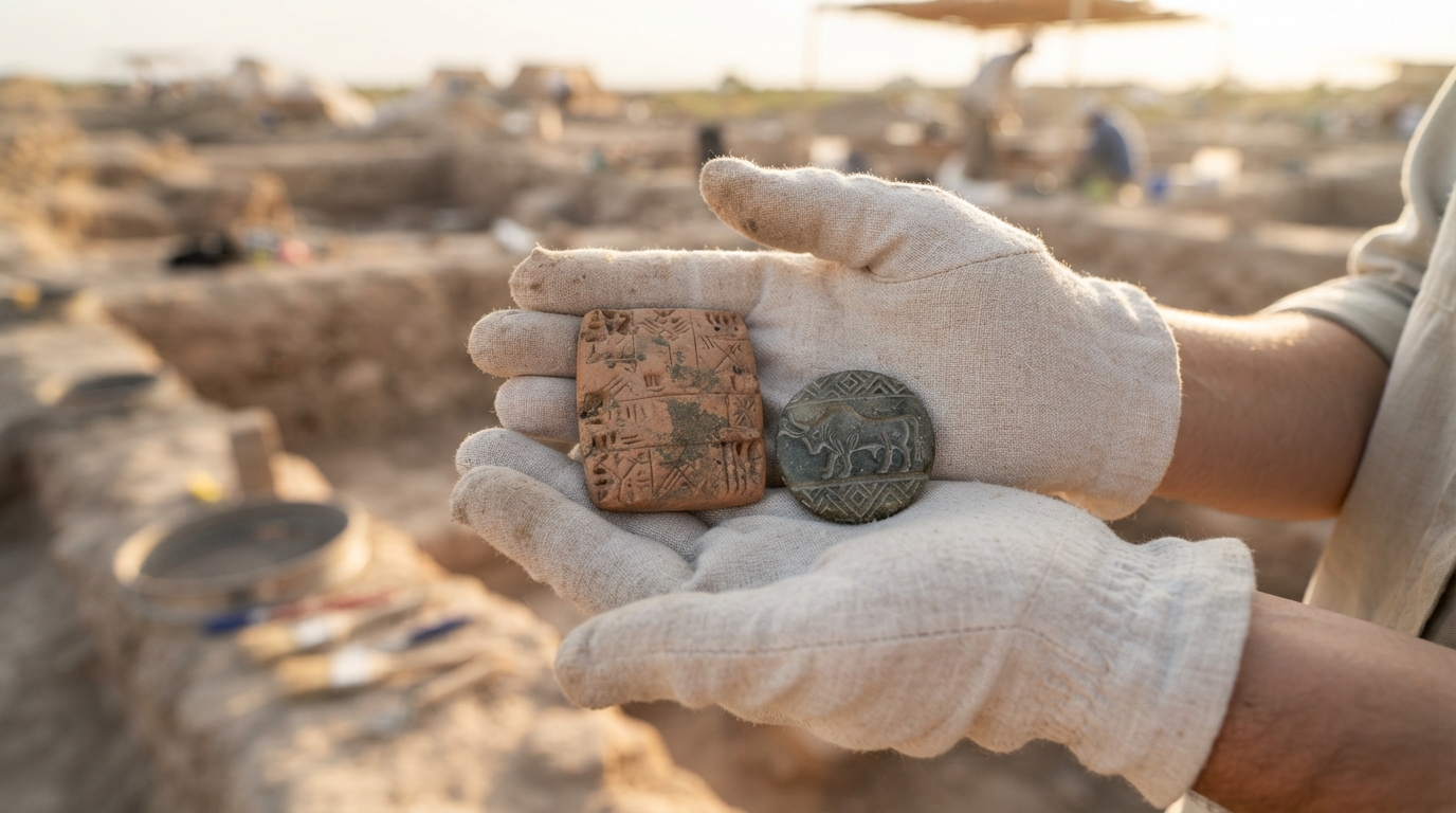 Archaeological excavation of ancient Bronze Age clay artifacts showing early Indo-Iranian trade connections