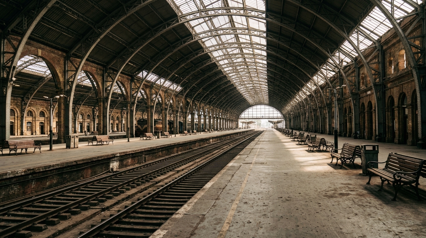 Empty railway station platform in India illustrating the massive scale of the March 2020 lockdown.