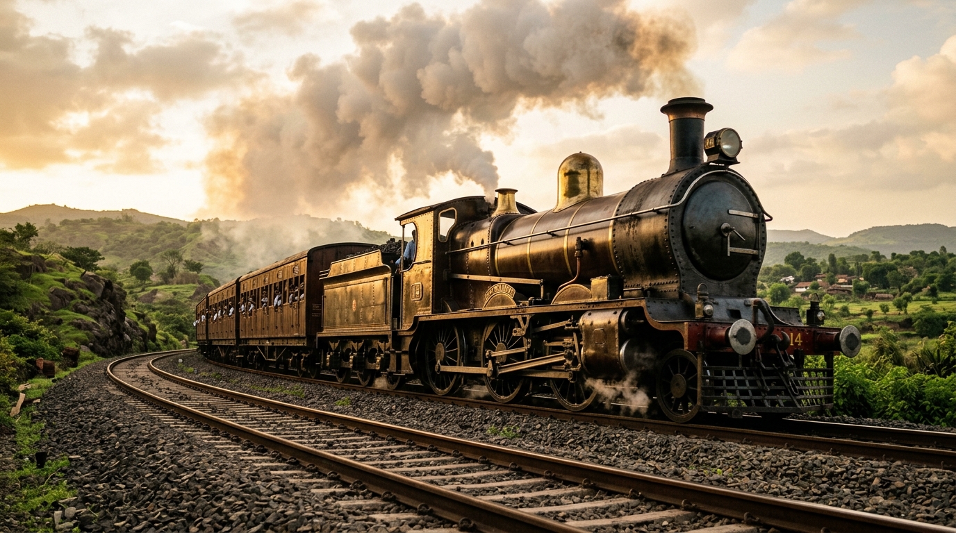 Vintage steam locomotive recreating India's first passenger train journey from Mumbai in April 1853.