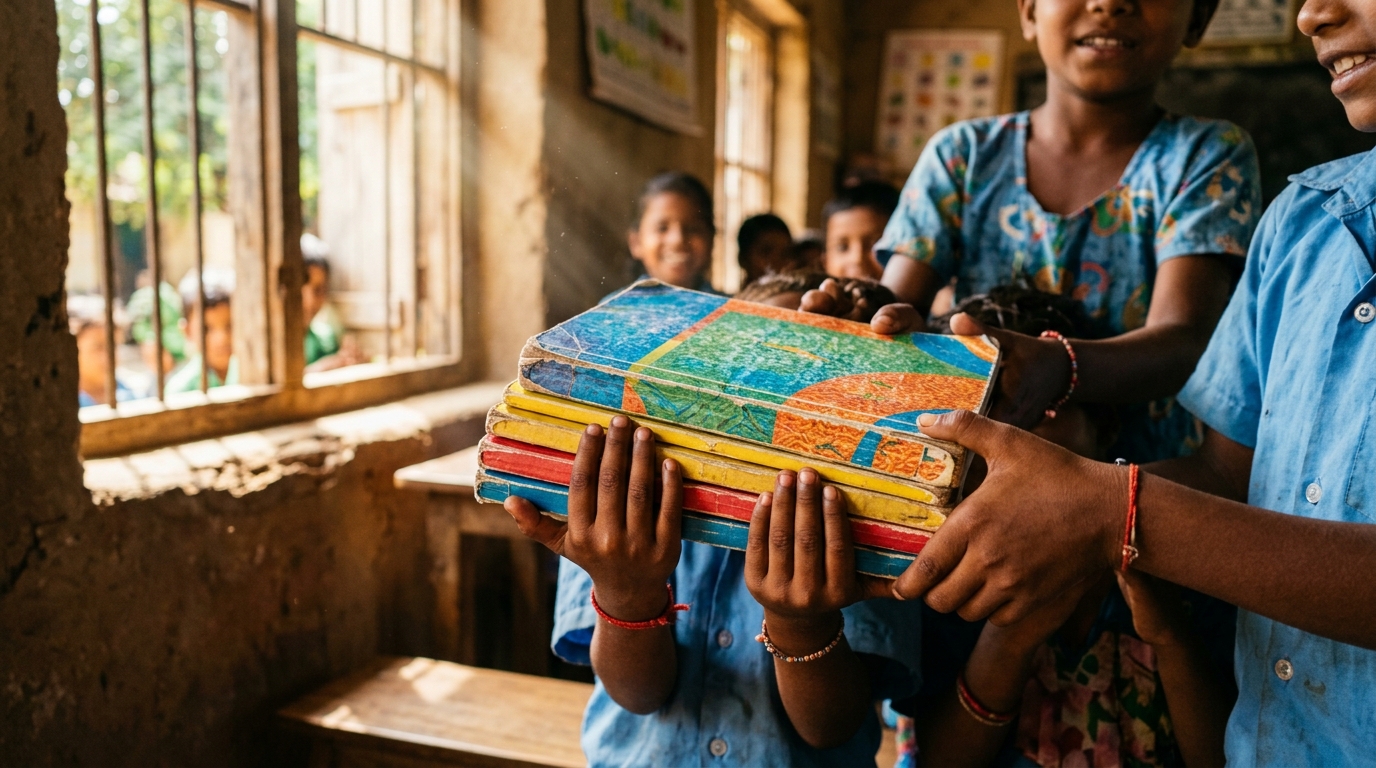 Children holding school books symbolizing the transformative Right to Education Act in Indian classrooms.
