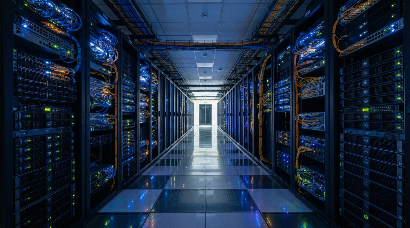 Modern data center server racks representing Indian cybersecurity and digital data protection infrastructure.